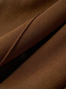 Airaco 女士休闲纯色半开领口袋连帽衫，直筒卷边运动裤，两件套，适合春秋冬 - 棕色 - 查看 6