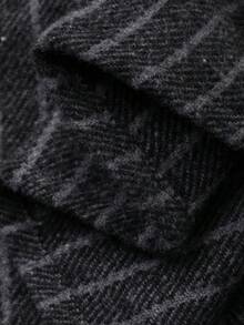 Livesso Camisa casual de mujer a rayas con parche de piel sintética PU, chaqueta de manga larga de mezcla de lana de corte holgado, adecuada para uso en la oficina en otoño e invierno - Gris Oscuro - Ver 7