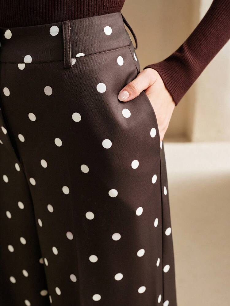 Anewsta Essential Urban Commuter Polka Dot High Waist Drape Casual Women's Suit Pants, Suitable For Spring, Summer, Festival, Holiday, Vacation, Elegant, Business Casual