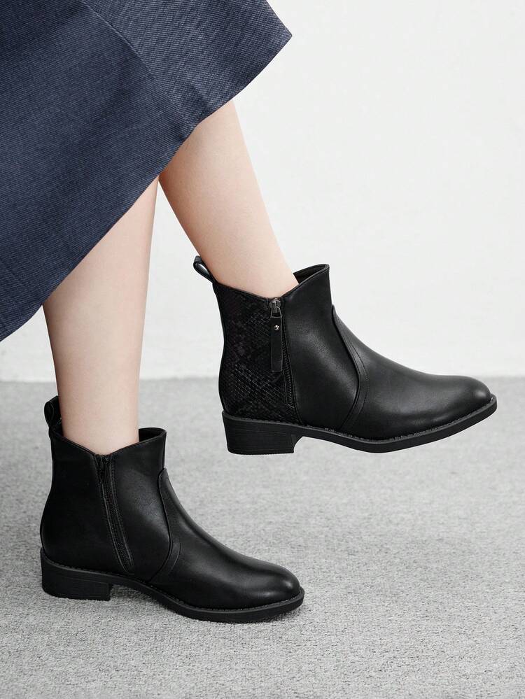 CUCCOO BIZCHIC Women's All-Match Black Mid-Calf Boots, Versatile Fashion