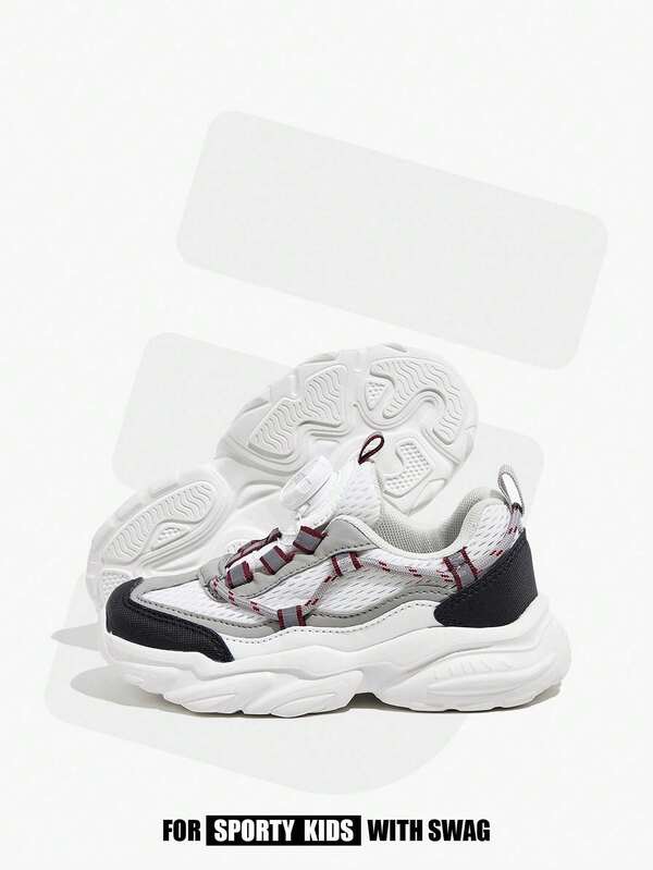 JNSQ 时尚透气网面儿童休闲运动鞋，配有旋转搭扣，厚底运动鞋款式