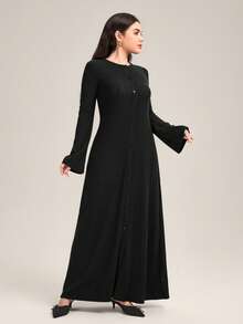 Veilorie Vestido de punto cómodo y versátil de cintura ceñida para uso diario casual - Negro - Ver 5