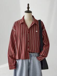 ESTAVOR Men's Striped Pattern Casual Long Sleeve Shirt - Red - View 3