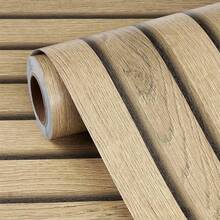 1卷，自粘复古木纹条纹壁纸，防潮、防水、易清洁PVC壁纸，易撕自粘，不留残胶，适用于厨房、卧室、客厅、浴室装饰，浴室墙纸，墙贴，墙面装饰。