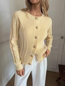 Elyressa Women's Casual Solid Color Button-Up Long Sleeve Cardigan