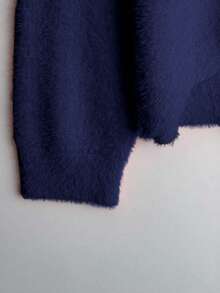 SHEIN LUNE Suéter de cuello en V de unicolor con forro térmico, talla grande, otoño/invierno - azul real - Ver 5