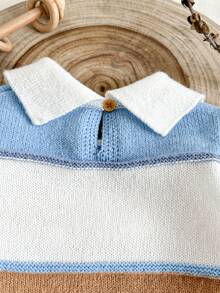 SHEIN 2件套幼儿男童条纹针织小熊刺绣可爱毛衣和裤子套装 - 藍白色 - 查看 7