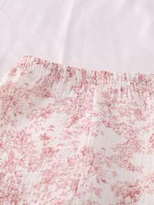 2pcs Baby Girls' Soft Cotton Butterfly & Bear Print Layered Tulle Trim Long Sleeve Top And Pants Pajama Set, Beige - Red - View 4