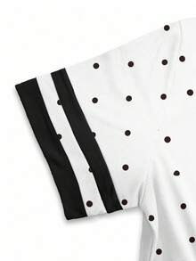 SHEIN Polka Dot Print Ringer Tee Graphic Tees Women Tops - Multicolor - View 3