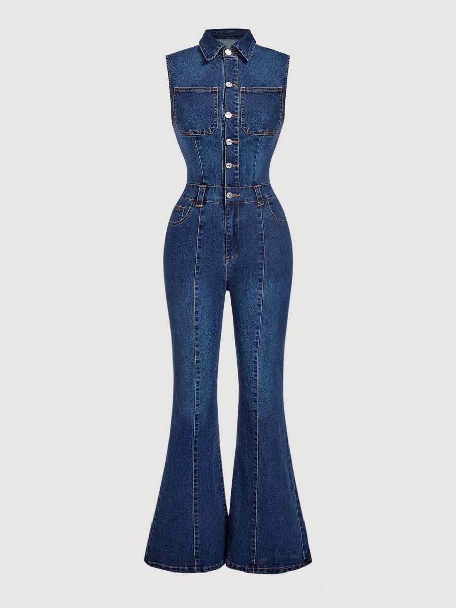 Sweetra Elegant & Fashionable Women Casual Denim Bib Pants And Jumpsuit - Blue - View 1