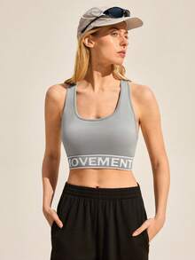 Exploreva Women's Letter Print Everyday Fitness Sports Bra - Grey - View 7