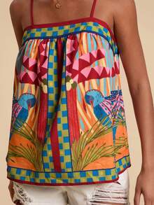 Travachic 女士度假印花宽松吊带背心，热带风情上衣，度假沙滩装上衣，时尚沙滩上衣，休闲度假，夏季假期，春假，派对，海滩，春季，情人节，墨西哥风情上衣，波西米亚风女式上衣 - 彩色 - 查看 6