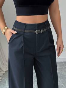 Selianne Quần ống đứng lưng cao màu đỏ tía đơn giản, thoải mái đầu xuân mới, được trang bị thắt lưng cổ điển cùng màu. Phong cách đơn giản, cổ điển và thanh lịch, phù hợp cho cả trang phục thường ngày và công sở. - Xanh đậm - Xem 6