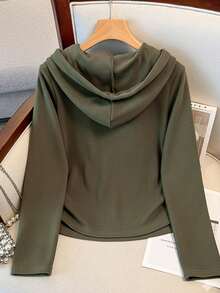 Franclia Fashionable Minimalist Hooded Half-Zip Sports Set - Olive Green - View 2