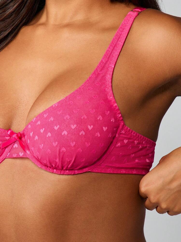 MISSGUIDED Mesh Heart Print Bralette With Underwire Support And Front Bow Detail