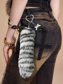 ROMWE Grunge Punk 1 chiếc nơ Acrylic cổ điển sang trọng, hình trái tim, móc khóa đuôi báo bằng vải nhung DIY, quà tặng thời trang chất lượng cao dành cho phụ nữ, bé gái, trang phục hàng ngày, ngày lễ - Đen trắng - 38 - Xem 2