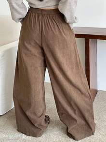 Dazy Plus Quần ống đứng nhung dày màu trơn cỡ lớn cho nữ, mùa thu/đông - Màu Khaki - Xem 2