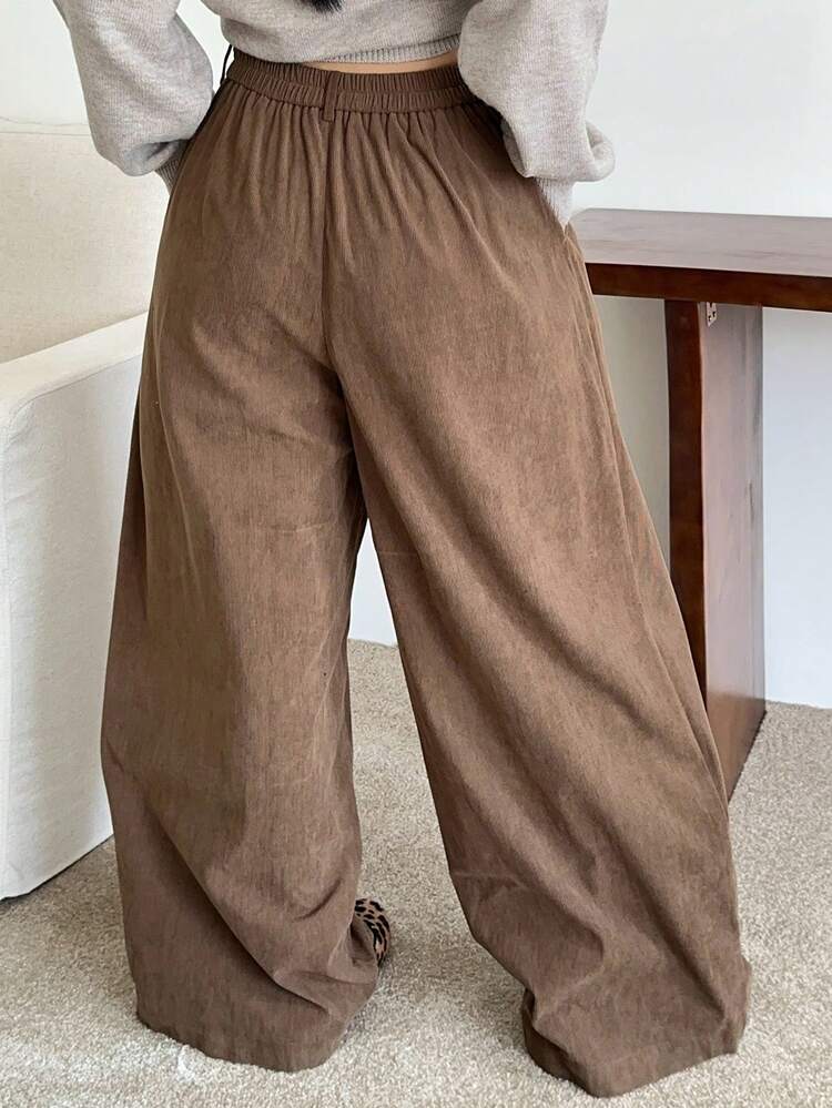 Dazy Plus Plus Size Women Solid Color Thick Corduroy Straight Leg Casual Pants, Autumn/Winter