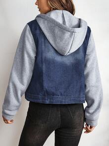 EMERY ROSE 女士連帽牛仔夾克,2合1設計 - 藍色 - 查看 2