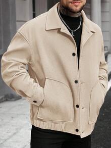 Manfinity Homme 男士时尚休闲单排扣长袖大衣，秋季/冬季 - 杏色 - 查看 4