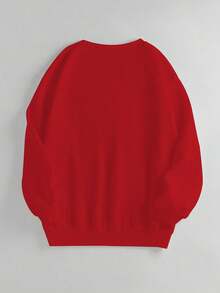 EMERY ROSE 女式圣诞树印花圆领落肩长袖休闲宽松运动衫，秋冬 - 紅色 - 查看 2