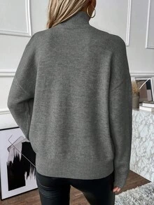 EMERY ROSE Suéter suelto de moda de unicolor con hombros descubiertos y manga larga, otoño/invierno - Gris Oscuro - Ver 3