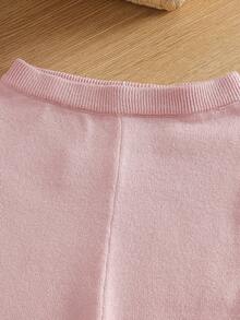 SHEIN 女婴优雅千鸟格开衫和针织裤套装，适合派对、外出和日常穿着，秋冬季保暖两件套，女婴春秋两件套冬季针织套装，女婴保暖套装，女婴毛衣两件套冬季针织套装，女婴针织两件套，秋冬季女婴毛衣两件套冬季针织套装。 - 粉色 - 查看 8