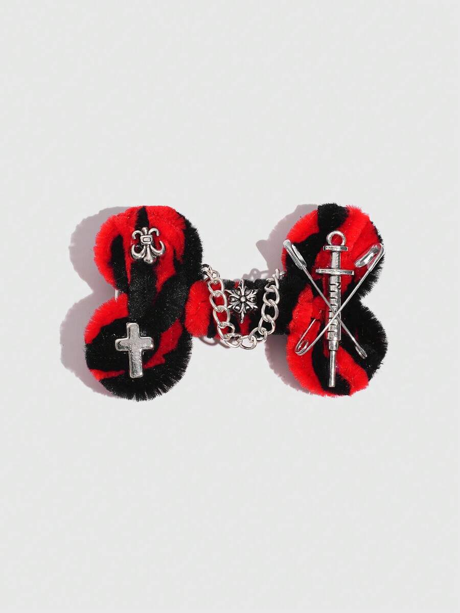 ROMWE Grunge Punk 1 pezzo Fermaglio per capelli in stile punk nero e rosso con torsione, accessorio per capelli a forma di ago e osso in stile Y2K, fermaglio per frangia con atmosfera di Ognissanti - Multicolore - Visualizzare 1