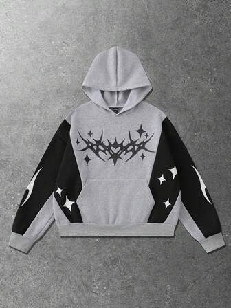 sweat-shirt à capuche ample à imprimé blocs de couleurs pour hommes