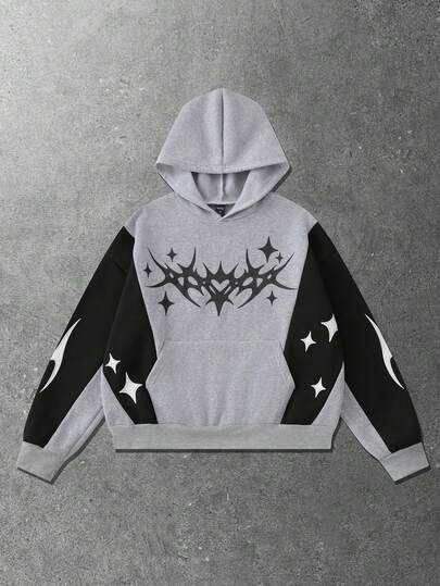 Street Life Men's Colorblock Print Loose Fit Hoodie