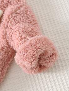 Cozy Pixies Baby Girl Cartoon Rabbit Applique Thermal Lined Hooded Long Sleeve Pullover Sweatshirt - Pink - View 3