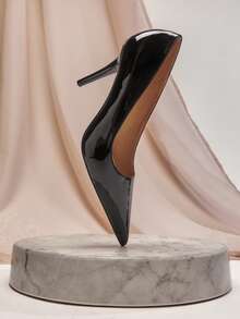 SHUZIA Tacones de aguja de patente PU artificial de punta minimalista para mujer - Negro - Ver 6