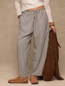 Freevana 大码休闲条纹休闲裤，百搭舒适，居家和度假皆宜 - 彩色 - 查看 4