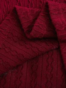 SHEIN Váy dài tay cổ bẻ chất liệu vải họa tiết thường ngày cho bé gái, thích hợp mặc vào mùa xuân, mùa thu, mùa đông, trong nhà, ngoài trời, trở lại trường, mặc hàng ngày - Màu Đỏ Sâu - Xem 4