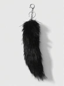 ROMWE Grunge Punk 1件Y2K复古可爱个性化多功能高品质棕色渐变仿毛皮狐狸尾巴DIY钥匙扣包饰，适合女性/女孩日常佩戴，节日礼物 - 黑色-11 - 查看 3