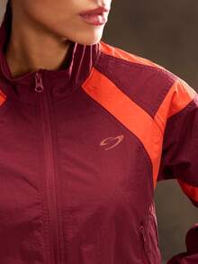 Powerista Women's Contrast Color Raglan Sleeve Casual Thermal Lined Sports Jacket - Purple - View 6