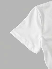 青少年女孩时尚短款贴身短款T恤，适合夏季穿着 - 白色 - 查看 3