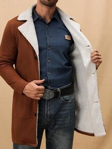 Manfinity Mode 男士秋冬撞色立领休闲针织大衣，外出朋友外套，适合送给朋友、老公、男朋友的礼物 - 棕色 - 查看 7