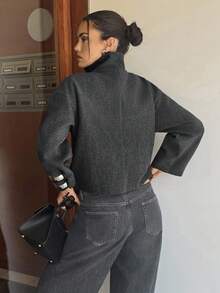 Siren Gaze 女式纯色简约高领长袖大衣，深灰色 - 深灰色 - 查看 2