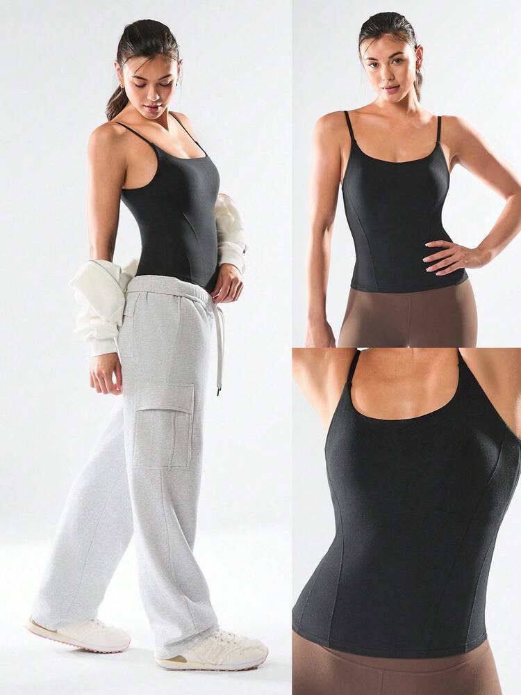 FeatherFit™ Recharge Slim Fit Low Neck Adjustable Straps Removable Cups Waist Length Active Tank Low-Impact Yoga Pilates Studio Daily Casual Wear Spring Summer