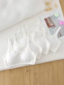 4pcs/Set Girls' Minimalist White Comfortable Camisole Underwear Set