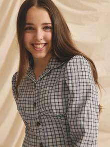 Teen Girl Casual Cute Black & White Plaid Versatile Long Sleeve Shirt, Autumn/Winter - Black and White - View 4