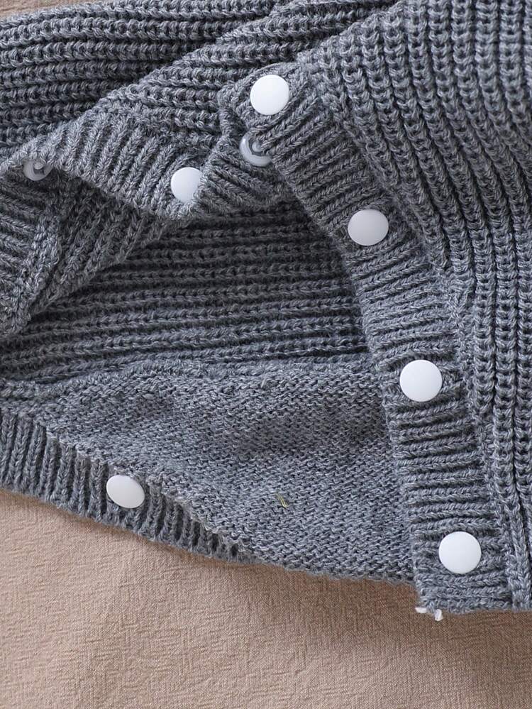 SHEIN Vintaside Kids 男婴毛衣连体裤，时尚可爱百搭小熊提花针织连体裤 - 淺灰色 - 查看 6