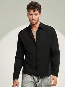 FeverCity Men's Autumn/Winter Long Sleeve Shirt With Lace Cutout Back Panel - Black - View 4