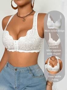 1 件女士蕾丝前扣无钢圈文胸 - 白色 - 查看 3