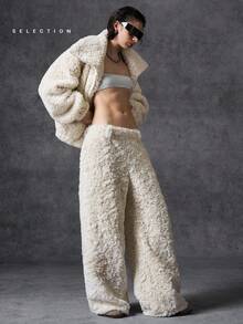 LYSMO Chaqueta de mujer de unicolor y suave, versátil y de moda, para otoño/invierno - Beis - Ver 6