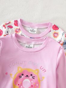 4pcs Girls Cartoon Graphic Long Sleeve Top And Leggings Casual Comfortable Homewear Set, Spring/Autumn Girls Cute Set Girl Sleep Wear Pjamas Set Summer For Girl Kid Girl Pajama Sets Cute Sleepwear,Snug Fit - Pink - View 5