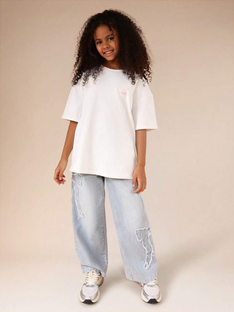 Distressed Wide Leg Jeans With Ripped Details