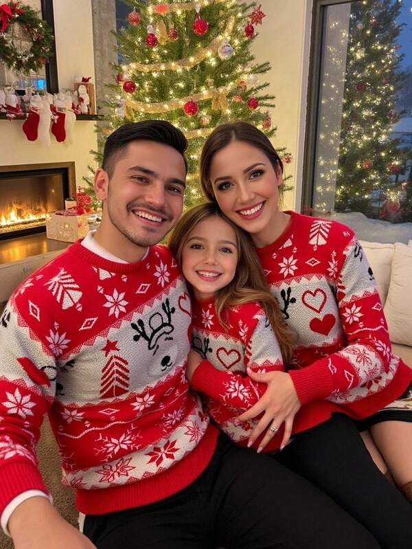 Manfinity Homme Jersey de punto casual con cuello redondo, manga larga y hombros caídos, con estampado de ciervos en jacquard, para otoño/invierno, Navidad