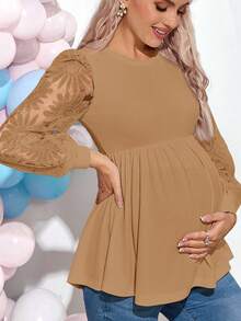 Loomaby 孕妇纯色休闲圆领长袖T恤